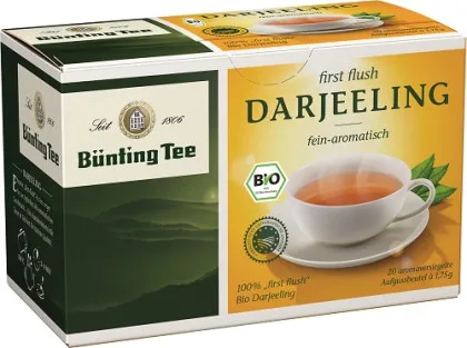 Thé Bünting Darjeeling, thé noir, 20 sachets de 1,75 g, bio